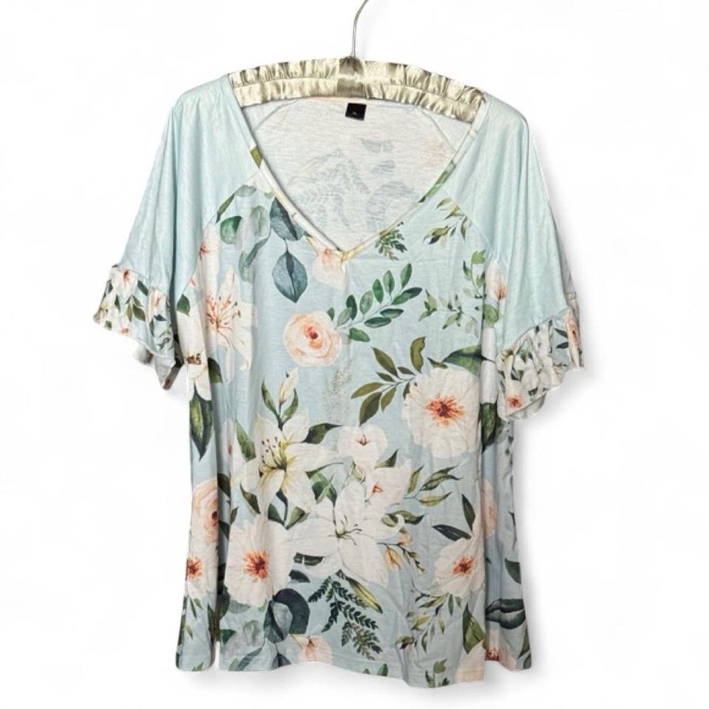 Blue Floral V-Neck Top